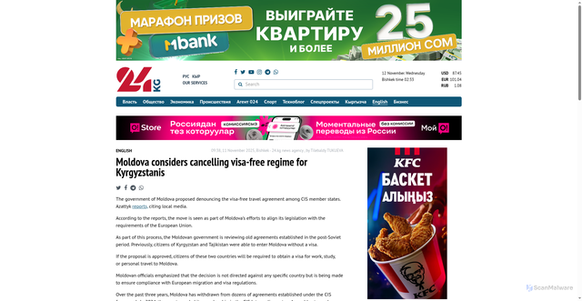 Security scan screenshot of https://24.kg/english/350403_Moldova_considers_cancelling_visa-free_regime_for_Kyrgyzstanis/