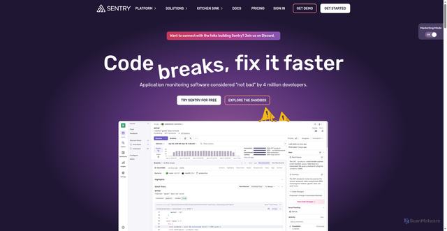 Security scan screenshot of https://sentry.io/