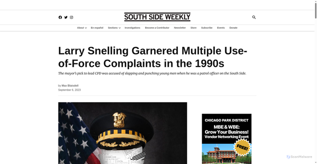 Security scan screenshot of https://southsideweekly.com/larry-snelling-chicago-police-1990s-use-of-force/