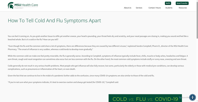 Security scan screenshot of https://pharmacy.msu.edu/resources/how-to-tell-cold-and-flu-symptoms-apart