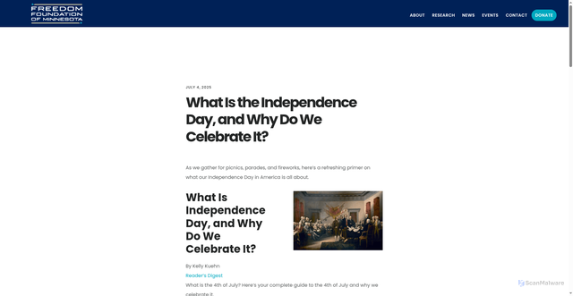 Security scan screenshot of https://freedomfoundationofminnesota.com/what-is-the-independence-day-and-why-do-we-celebrate-it/