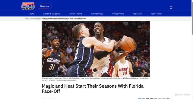 Security scan screenshot of https://www.wruf.com/headlines/2025/10/21/magic-and-heat-start-their-seasons-with-florida-face-off/