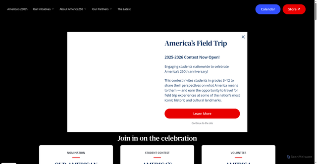 Security scan screenshot of https://america250.org/