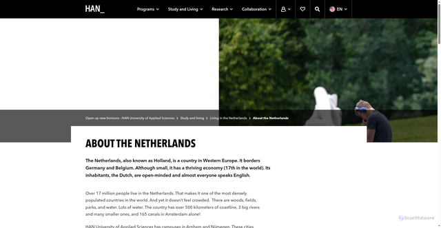 Security scan screenshot of https://www.hanuniversity.com/en/study-and-living/living-in-the-netherlands/about-the-netherlands/