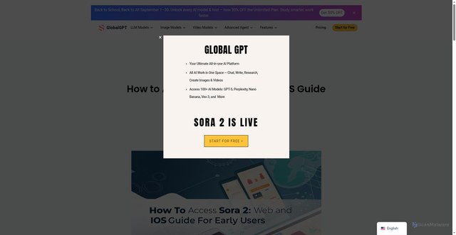 Security scan screenshot of https://www.glbgpt.com/hub/how-to-access-sora-2-web-and-ios-guide-for-early-users/