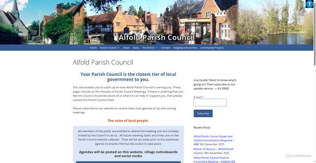 Security scan screenshot of https://alfoldparishcouncil.gov.uk/