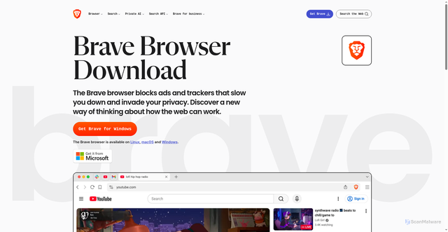 Security scan screenshot of https://brave.com/download/