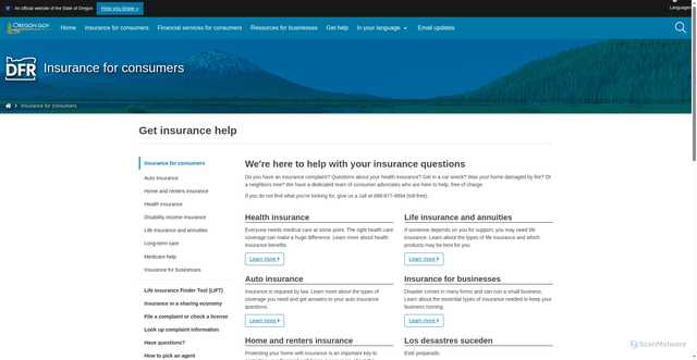 Security scan screenshot of https://dfr.oregon.gov/insure/pages/index.aspx