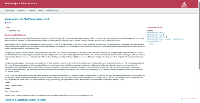 Security scan screenshot of https://amistad-finding-aids.tulane.edu/agents/people/1033