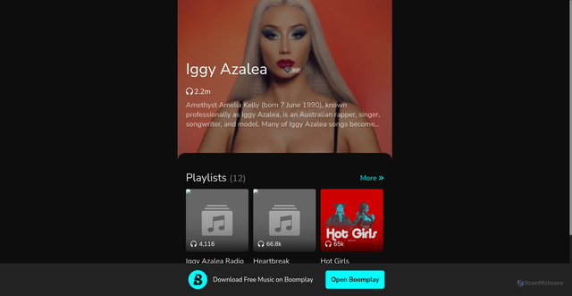 Security scan screenshot of https://www.boomplay.com/share/artist/1937703