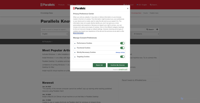 Security scan screenshot of https://kb.parallels.com
