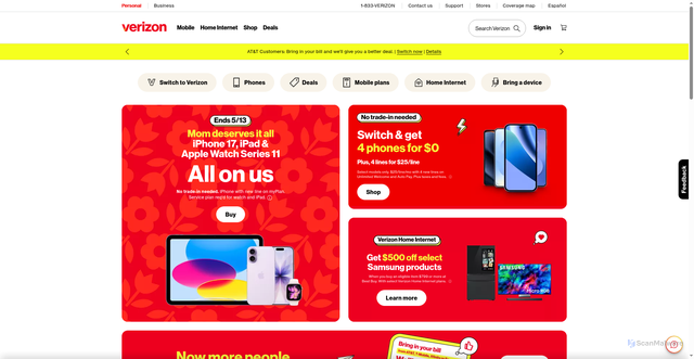 Security scan screenshot of https://verizon.com