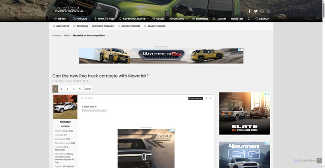 Security scan screenshot of https://www.mavericktruckclub.com/forum/threads/can-the-new-reo-truck-compete-with-maverick.83795/