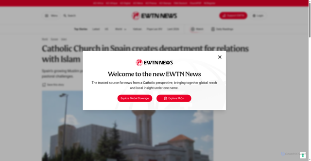 Security scan screenshot of https://www.ewtnnews.com/world/europe/catholic-church-in-spain-creates-a-department-for-relations-with-islam