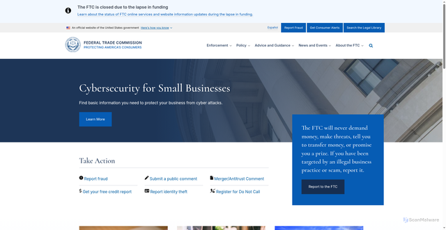 Security scan screenshot of https://www.ftc.gov/