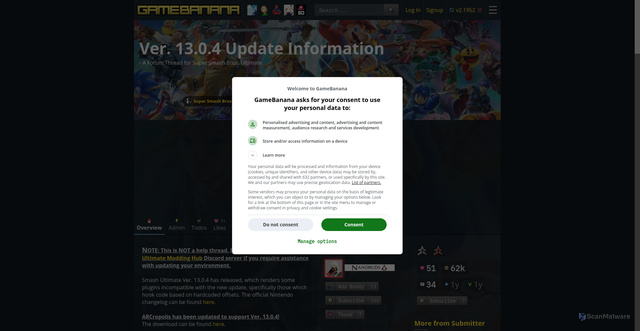 Security scan screenshot of https://gamebanana.com/threads/227130