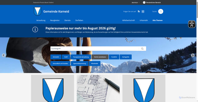 Security scan screenshot of https://www.comune.cornedo.bz.it/de