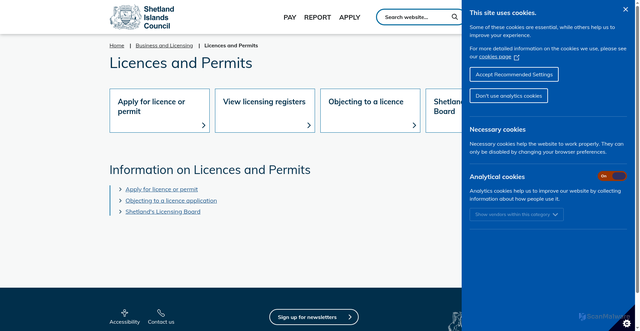 Security scan screenshot of https://www.shetland.gov.uk/licences-permits