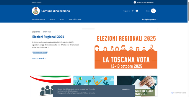 Security scan screenshot of https://www.comune.vecchiano.pi.it/