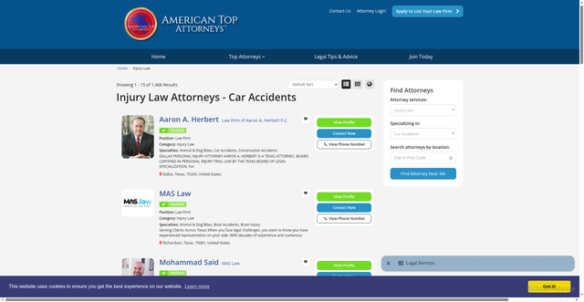 Security scan screenshot of https://www.americantopattorneys.com/injury/car-accidents