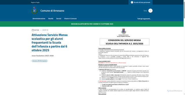 Security scan screenshot of https://comune.arnesano.le.it/