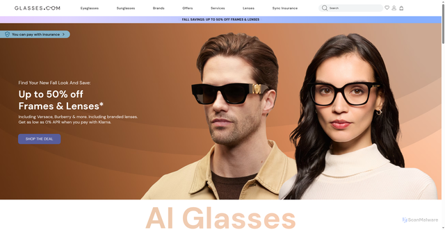 Security scan screenshot of https://glasses.com