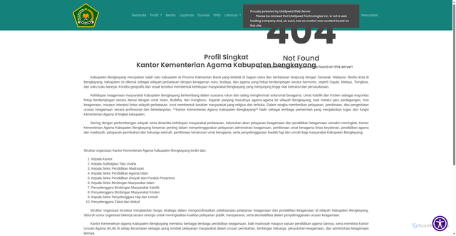Security scan screenshot of https://kemenagbengkayang.com/Profil/sejarah/