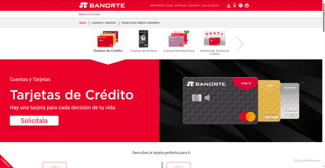 Security scan screenshot of https://www.banorte.com/wps/portal/banorte/Home/cuentas-y-tarjetas/tarjetas-de-credito