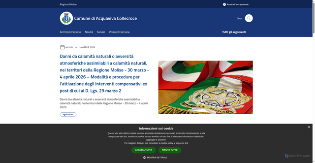 Security scan screenshot of https://www.comune.acquavivacollecroce.cb.it