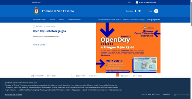 Security scan screenshot of https://www.comune.sancesareo.rm.it