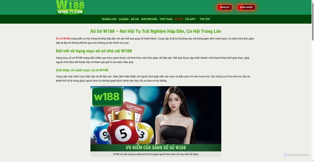 Security scan screenshot of https://w188-vn1.com/?p=118