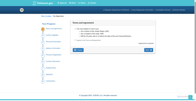 Security scan screenshot of https://ivote.de.gov/VoterView/registrant/newregistrant