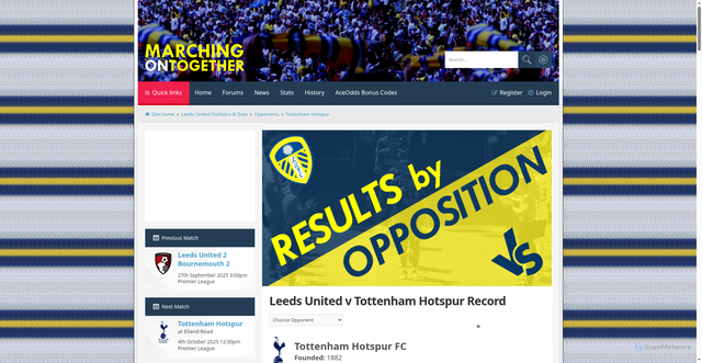 Security scan screenshot of https://motforum.com/stats/opponent/Tottenham%20Hotspur/