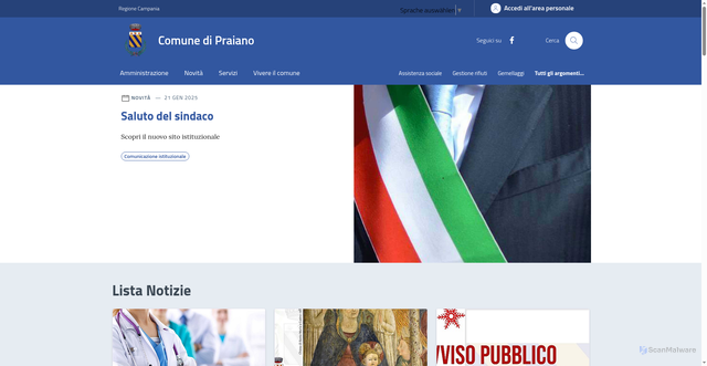 Security scan screenshot of https://comune.praiano.sa.it/