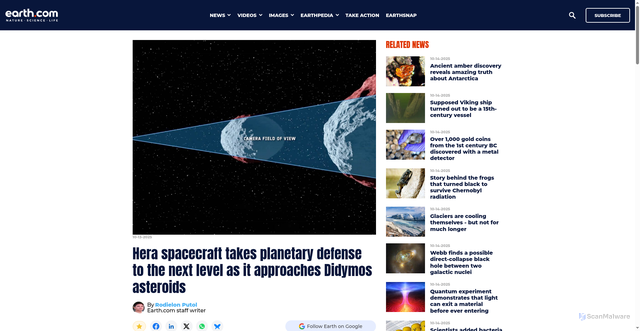 Security scan screenshot of https://www.earth.com/news/hera-spacecraft-takes-planetary-defense-to-the-next-level-didymos-asteroids/