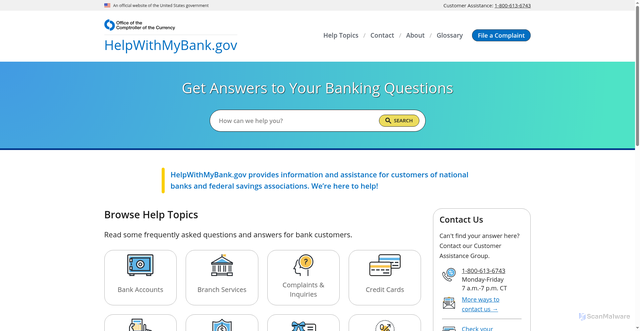 Security scan screenshot of https://helpwithmycheckingaccount.gov/
