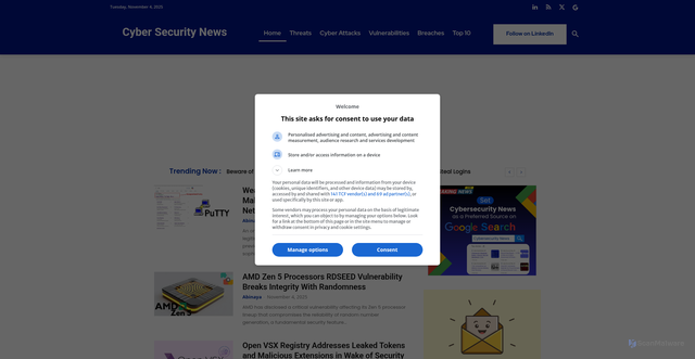 Security scan screenshot of https://cybersecuritynews.com/