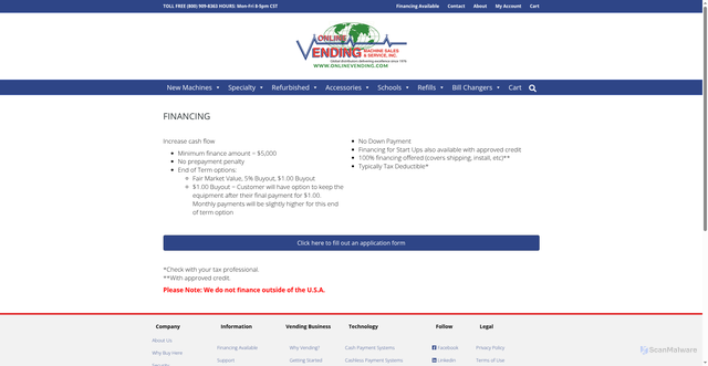 Security scan screenshot of https://onlinevending.com/financing-available/
