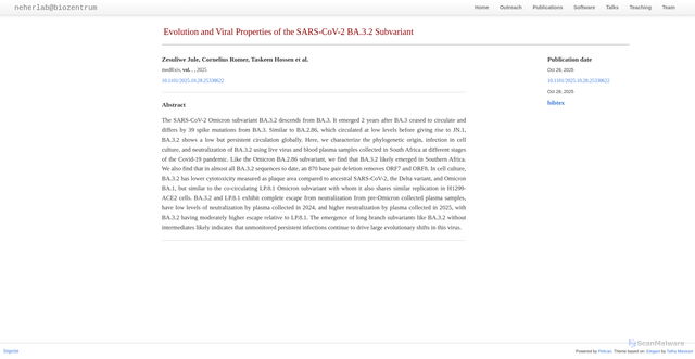 Security scan screenshot of https://neherlab.org/jule_evolution_2025.html