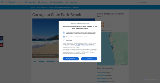 Security scan screenshot of https://www.worldbeachguide.com/usa/garrapata-state-park.htm