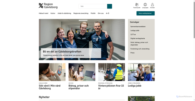 Security scan screenshot of https://www.regiongavleborg.se/