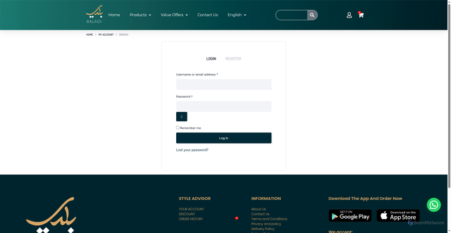 Security scan screenshot of https://baladi-online.com/my-account/orders/