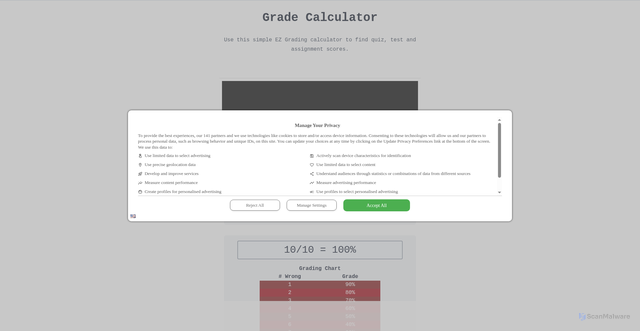 Security scan screenshot of https://gradecalculator.com