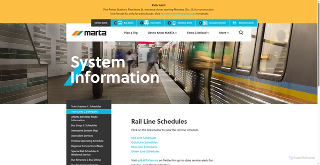 Security scan screenshot of https://itsmarta.com/railline-schedules.aspx