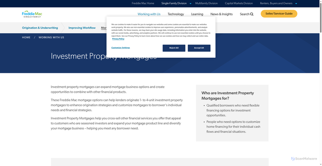 Security scan screenshot of https://sf.freddiemac.com/working-with-us/origination-underwriting/mortgage-products/investment-property-mortgages