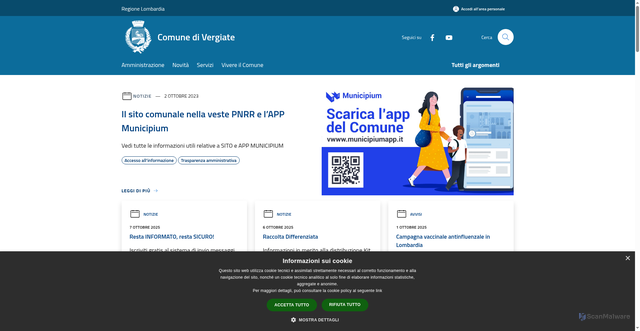 Security scan screenshot of https://www.comune.vergiate.va.it/it