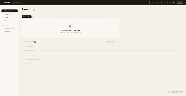 Security scan screenshot of https://tare-hq.pages.dev/'%20+%20commercialCafeUrl%20+%20'