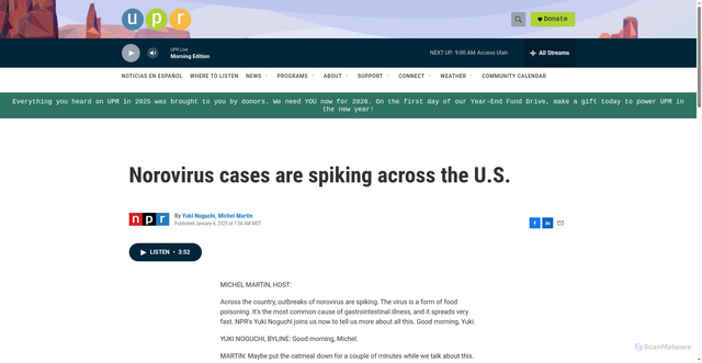 Security scan screenshot of https://www.upr.org/2025-01-06/norovirus-cases-are-spiking-across-the-u-s