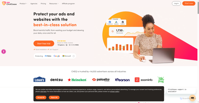 Security scan screenshot of https://www.clickcease.com/