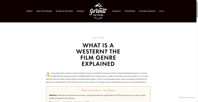 Security scan screenshot of https://www.gowestfilmfest.org/blog/2026/7/15/what-is-a-western-the-film-genre-explained